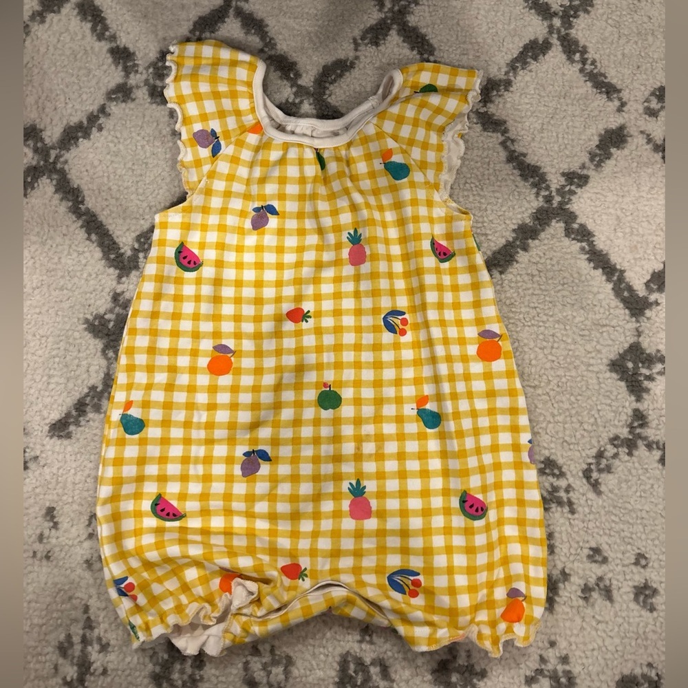 Next Direct Yellow Gingham Fruit Print Baby One-Piece